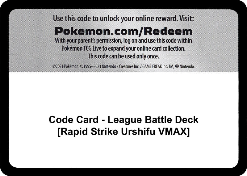 Image for Code Card - League Battle Deck [Rapid Strike Urshifu VMAX] (Miscellaneous Cards & Products) - Pokemon