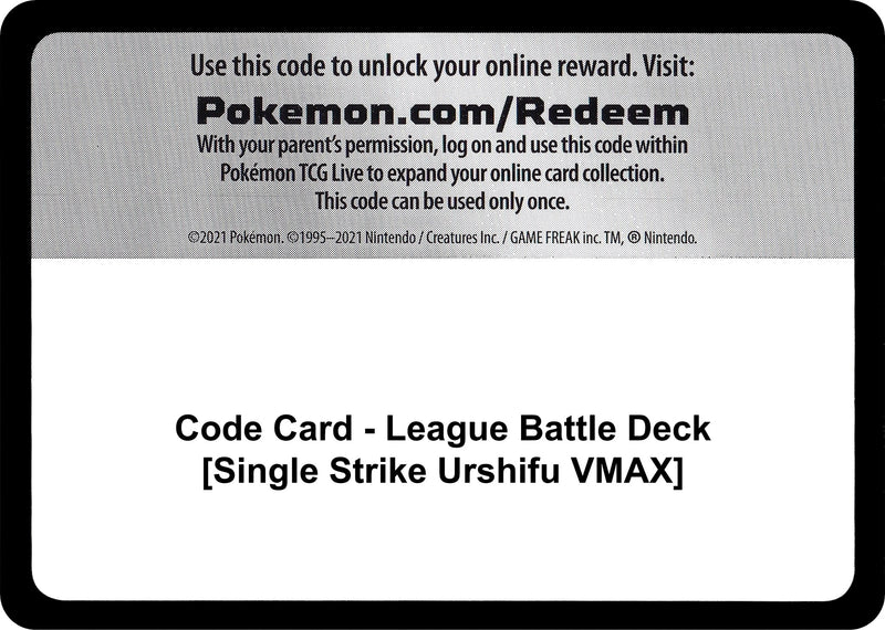 Image for Code Card - League Battle Deck [Single Strike Urshifu VMAX] (Miscellaneous Cards & Products) - Pokemon