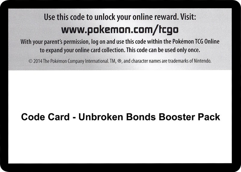 Image for Code Card - Unbroken Bonds Booster Pack (SM - Unbroken Bonds) - Pokemon
