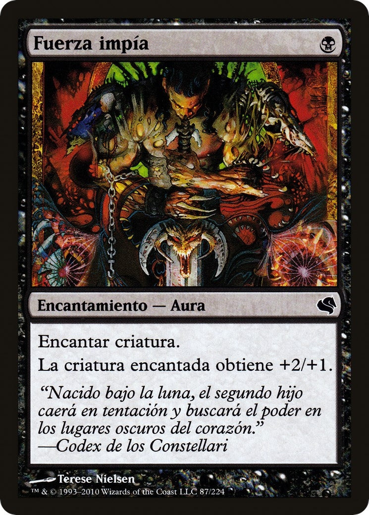 Unholy Strength (Spanish) - "Fuerza impia" (87) (Magic Encyclopedia 2011 (Salvat))