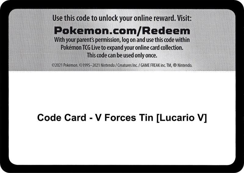 Image for Code Card - V Forces Tin [Lucario V] (Miscellaneous Cards & Products) - Pokemon
