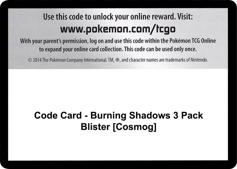 Image for Code Card - Burning Shadows 3 Pack Blister [Cosmog] (SM - Burning Shadows) - Pokemon