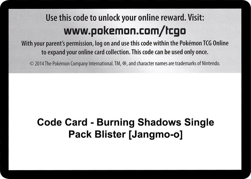Image for Code Card - Burning Shadows Single Pack Blister [Jangmo-o] (SM - Burning Shadows) - Pokemon