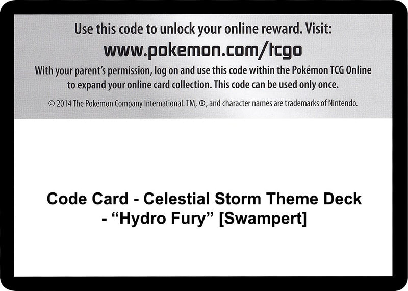 Image for Code Card - Celestial Storm Theme Deck - "Hydro Fury" [Swampert] (SM - Celestial Storm) - Pokemon
