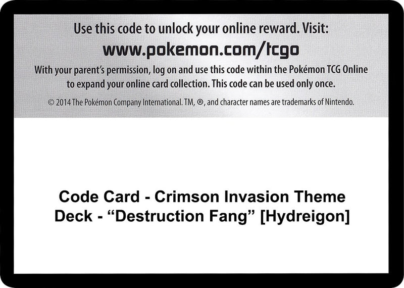 Image for Code Card - Crimson Invasion Theme Deck - "Destruction Fang" [Hydreigon] (SM - Crimson Invasion) - Pokemon