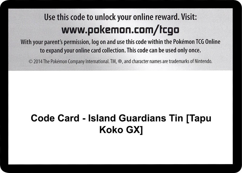 Image for Code Card - Island Guardians Tin [Tapu Koko GX] (SM - Guardians Rising) - Pokemon