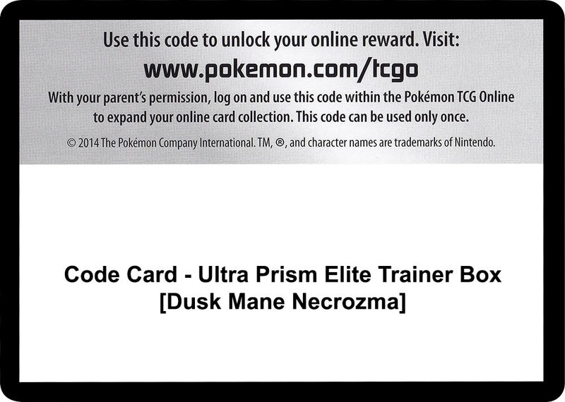 Image for Code Card - Ultra Prism Elite Trainer Box [Dusk Mane Necrozma] (SM - Ultra Prism) - Pokemon