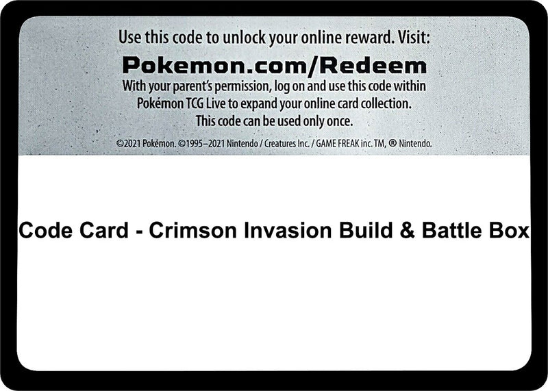 Image for Code Card - Crimson Invasion Build & Battle Box (Miscellaneous Cards & Products) - Pokemon