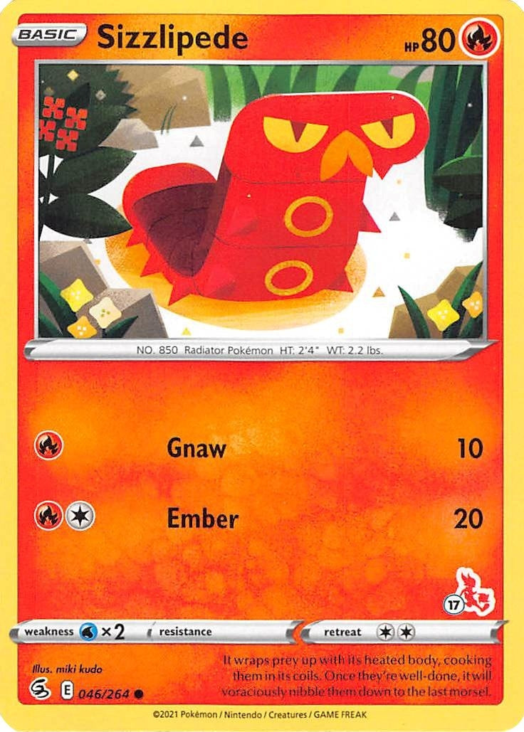 Image for Sizzlipede - 046/264 (#17 Cinderace Stamped) (046/264) (Battle Academy 2022) - Pokemon