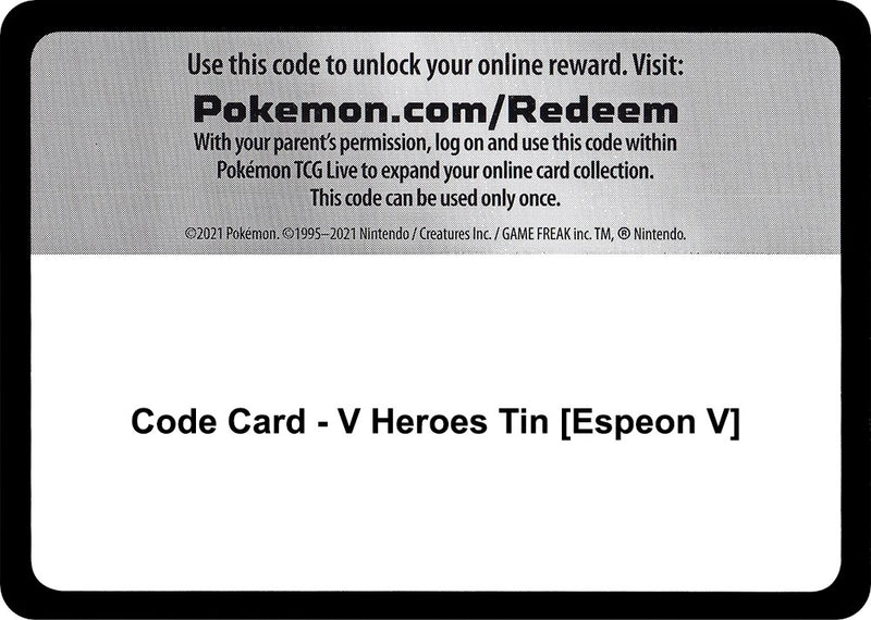 Image for Code Card - V Heroes Tin [Espeon V] (Miscellaneous Cards & Products) - Pokemon