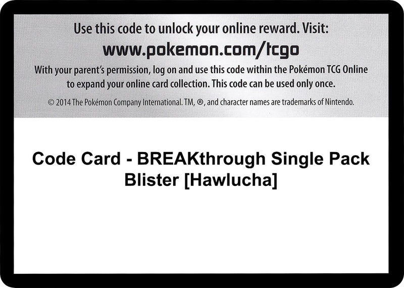 Image for Code Card - BREAKthrough Single Pack Blister [Hawlucha] (XY - BREAKthrough) - Pokemon