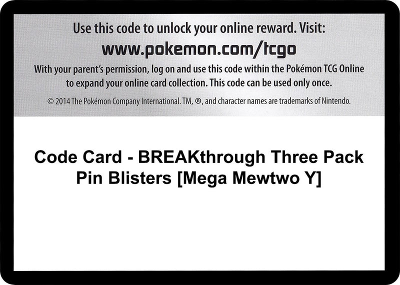 Image for Code Card - BREAKthrough Three Pack Pin Blisters [Mega Mewtwo Y] (XY - BREAKthrough) - Pokemon