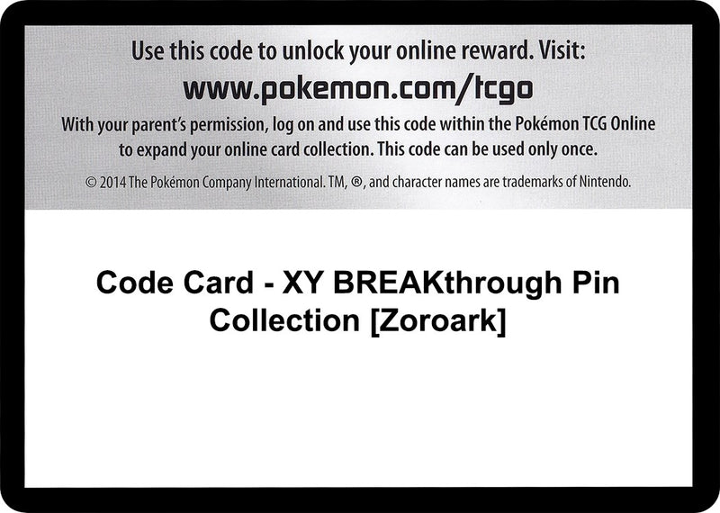 Image for Code Card - XY BREAKthrough Pin Collection [Zoroark] (XY - BREAKthrough) - Pokemon
