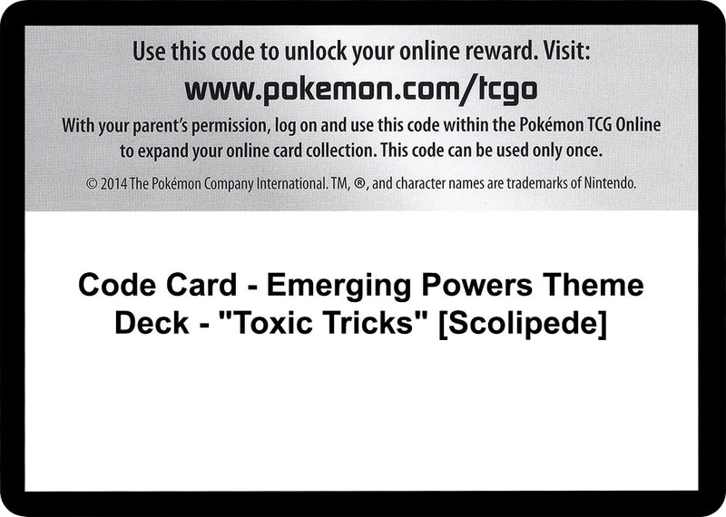 Image for Code Card - Emerging Powers Theme Deck - "Toxic Tricks" [Scolipede] (Emerging Powers) - Pokemon