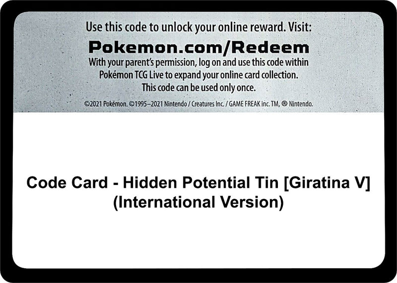 Image for Code Card - Hidden Potential Tin [Giratina V] (International Version) (Miscellaneous Cards & Products) - Pokemon