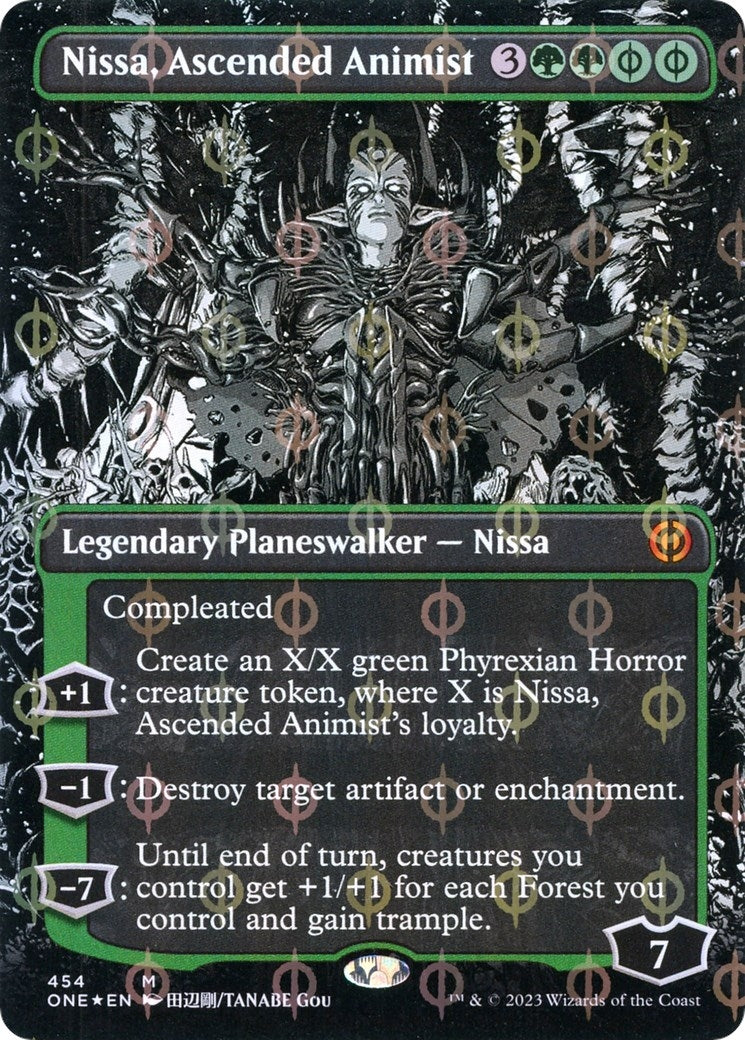 Nissa, Ascended Animist (Borderless) (Step-and-Compleat Foil) (454) (Phyrexia: All Will Be One)