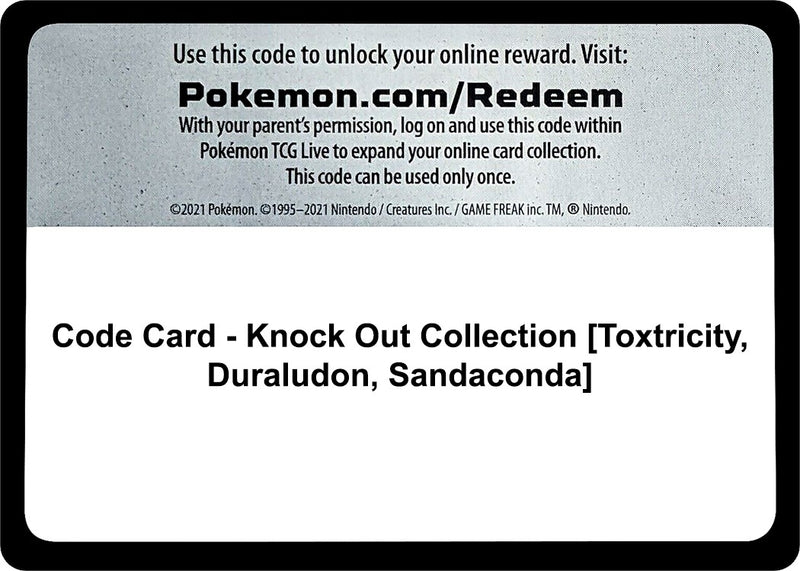 Image for Code Card - Knock Out Collection [Toxtricity, Duraludon, Sandaconda] (Miscellaneous Cards & Products) - Pokemon