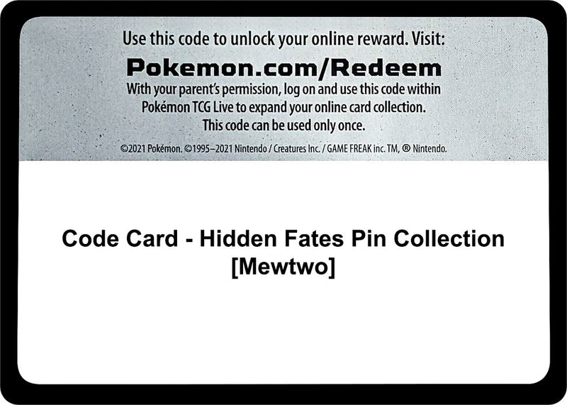 Image for Code Card - Hidden Fates Pin Collection [Mewtwo] (Hidden Fates) - Pokemon