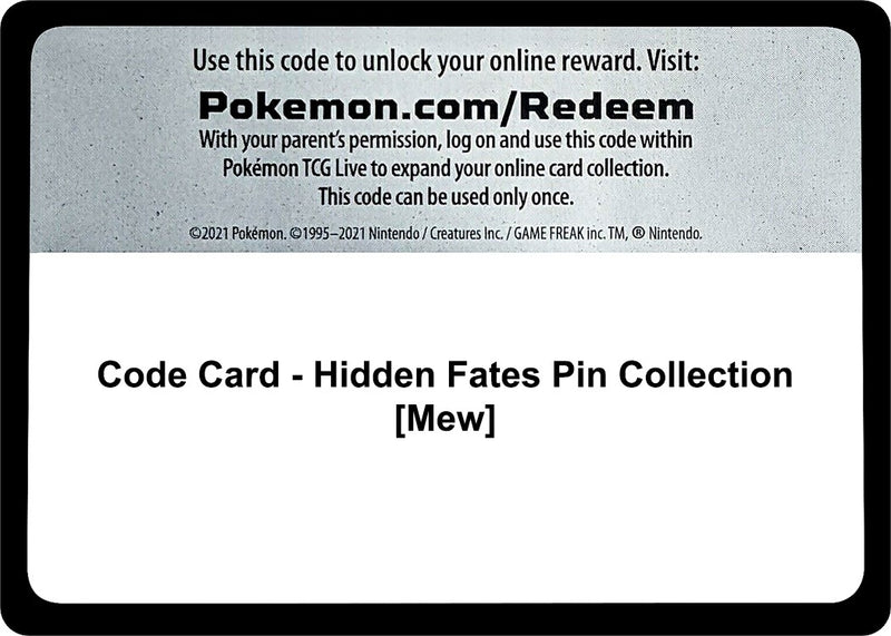 Image for Code Card - Hidden Fates Pin Collection [Mew] (Hidden Fates) - Pokemon