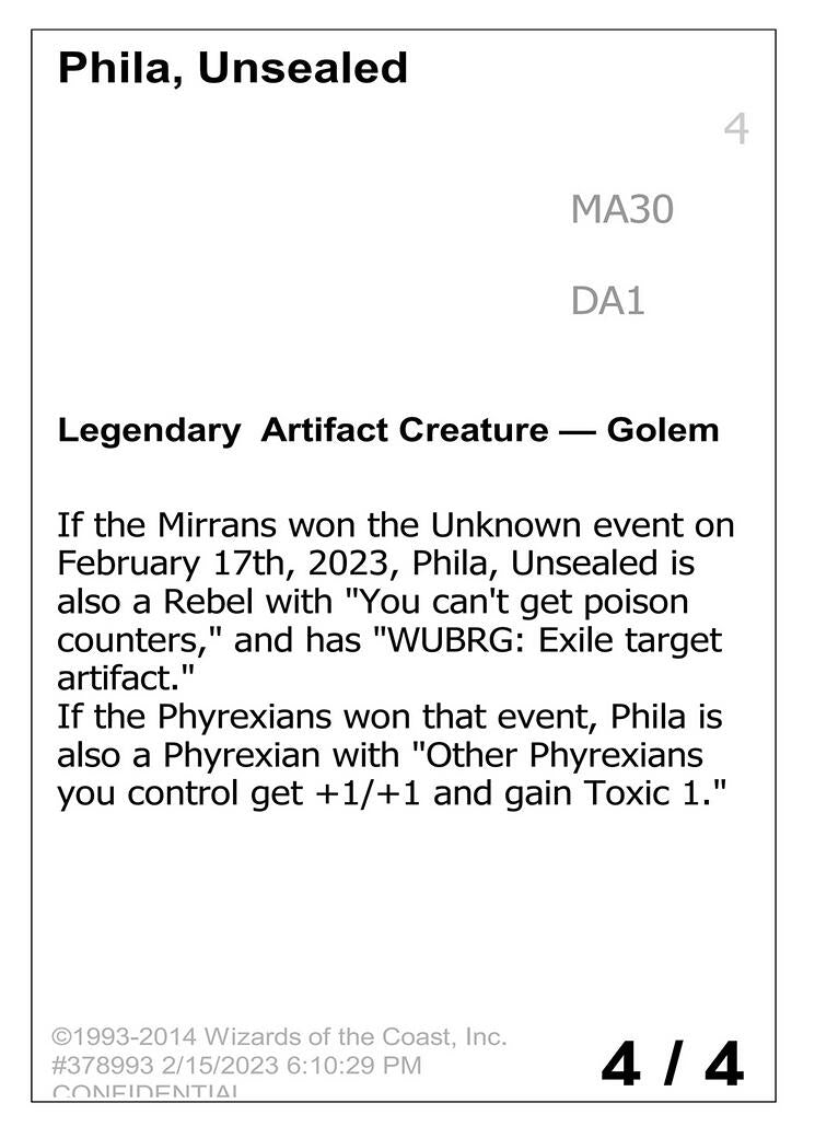 Phila, Unsealed (Un-Known Event Playtest Cards)