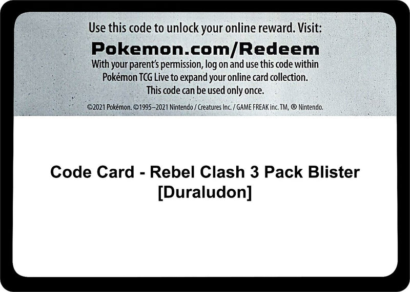 Image for Code Card - Rebel Clash 3 Pack Blister [Duraludon] (SWSH02: Rebel Clash) - Pokemon