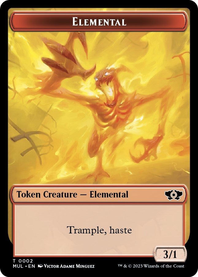 Elemental (0002) // Emblem - Teferi Akosa of Zhalfir Double-Sided Token (2 // 22) (March of the Machine)