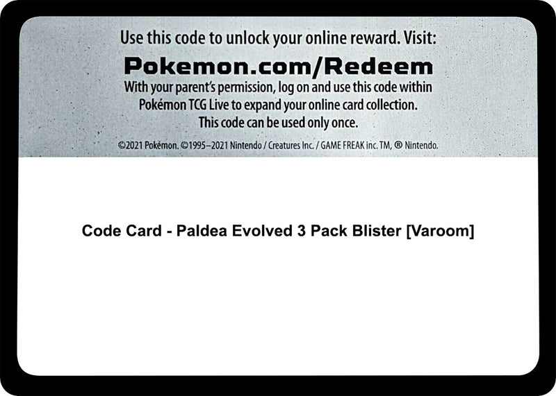Image for Code Card - Paldea Evolved 3 Pack Blister [Varoom] (SV02: Paldea Evolved) - Pokemon