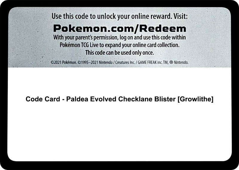 Image for Code Card - Paldea Evolved Checklane Blister [Growlithe] (SV02: Paldea Evolved) - Pokemon