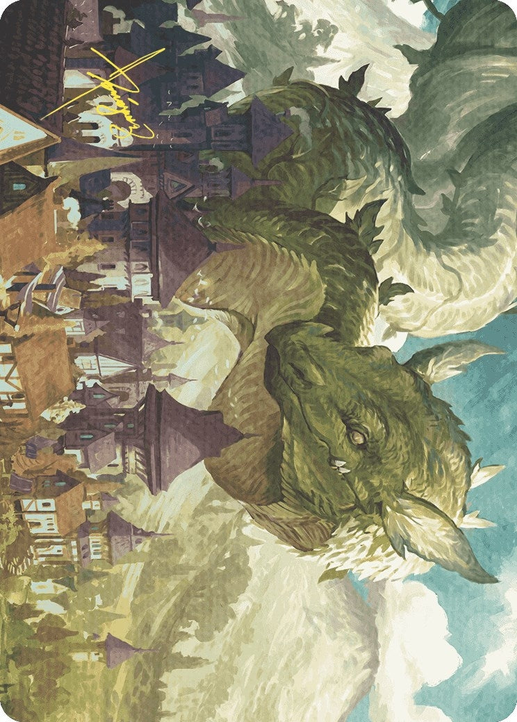 Beanstalk Wurm Art Card (Gold-Stamped Signature) (23) (Art Series: Wilds of Eldraine)