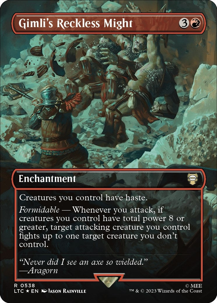 Gimli's Reckless Might (Borderless) (Surge Foil) (538) (Commander: The Lord of the Rings: Tales of Middle-earth)