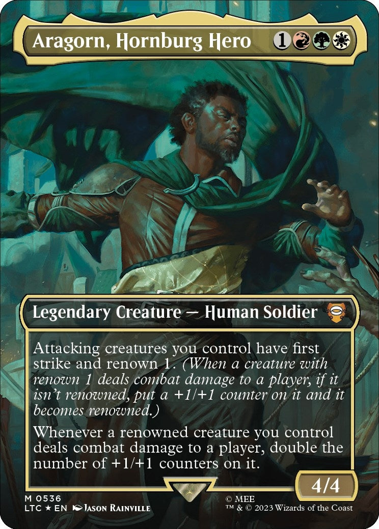Aragorn, Hornburg Hero (Borderless) (Surge Foil) (536) (Commander: The Lord of the Rings: Tales of Middle-earth)