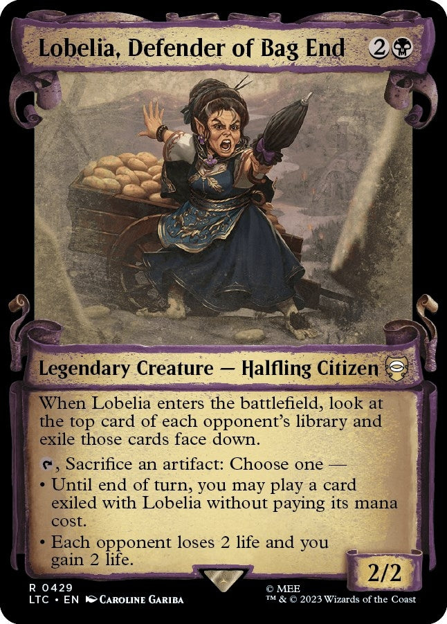Lobelia, Defender of Bag End (Showcase Scrolls) (429) (Commander: The Lord of the Rings: Tales of Middle-earth)