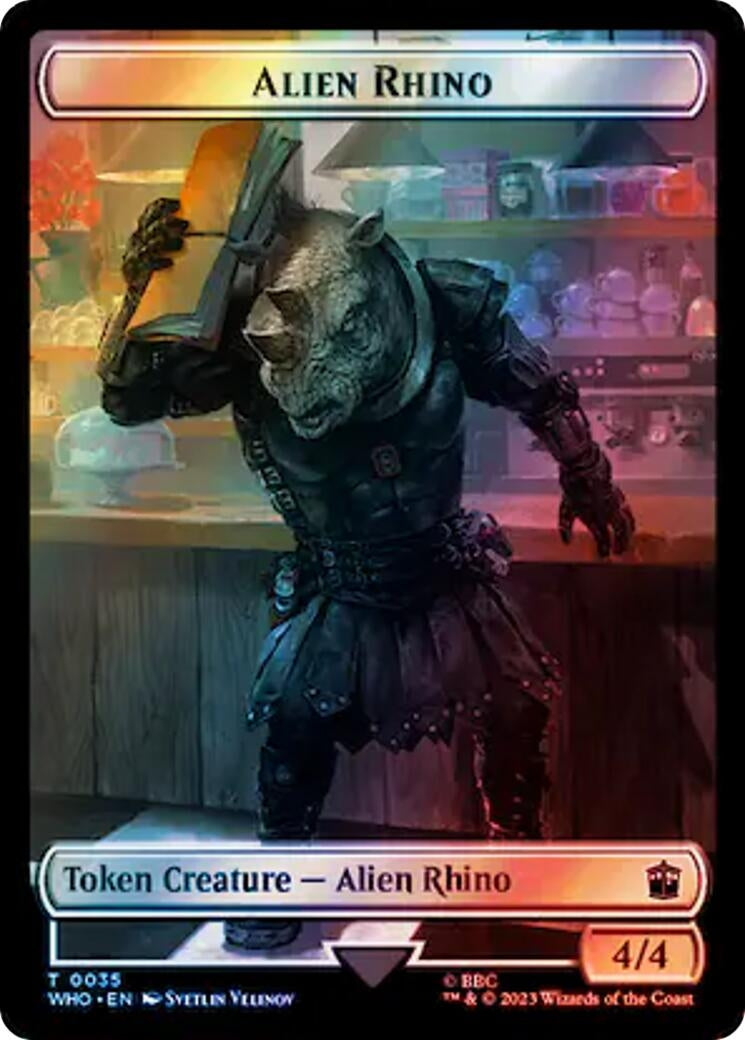 Alien Rhino // Treasure (0060) Double-Sided Token (Surge Foil) (35 // 60) (Universes Beyond: Doctor Who)