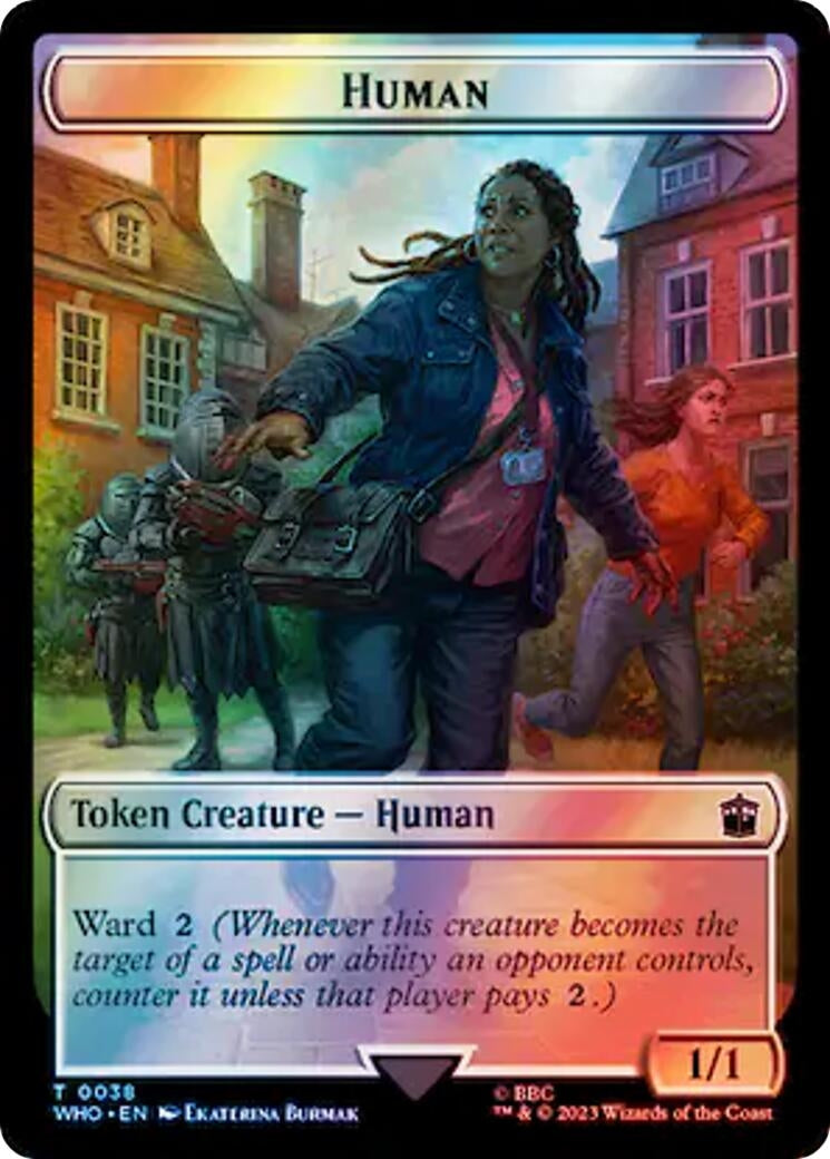 Human (0038) // Clue (0055) Double-Sided Token (Surge Foil) (38 // 55) (Universes Beyond: Doctor Who)