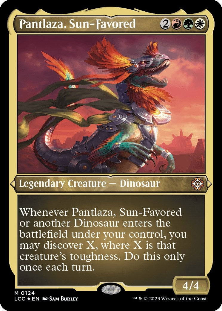 Pantlaza, Sun-Favored (Display Commander) - Thick Stock (124) (Commander: The Lost Caverns of Ixalan)