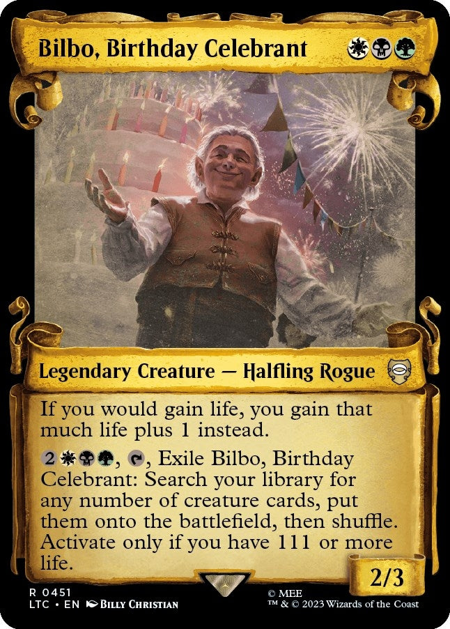 Bilbo, Birthday Celebrant (Showcase Scrolls) (451) (Commander: The Lord of the Rings: Tales of Middle-earth)