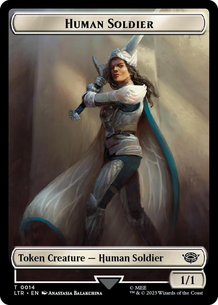Human Soldier (0014) // Food (0022) Double-Sided Token (Surge Foil) (14 // 22) (Universes Beyond: The Lord of the Rings: Tales of Middle-earth)