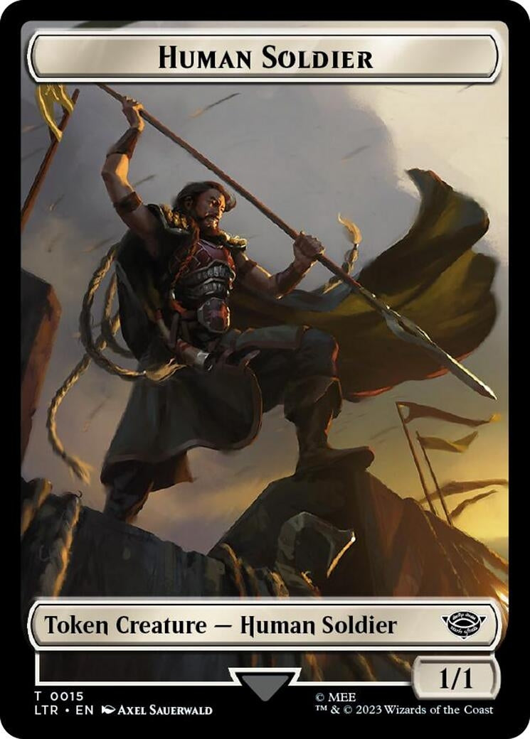 Human Soldier (0015) // Food (0023) Double-Sided Token (Surge Foil) (15 // 23) (Universes Beyond: The Lord of the Rings: Tales of Middle-earth)