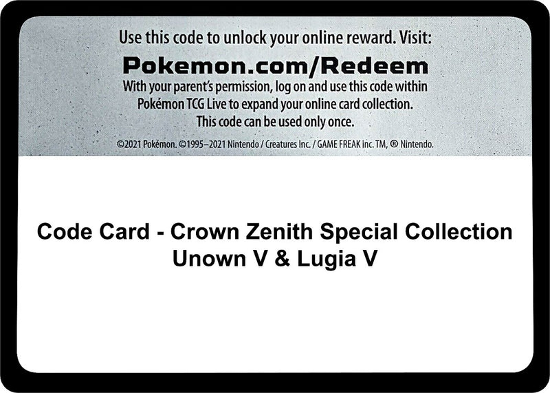 Image for Code Card - Crown Zenith Special Collection [Unown V & Lugia V] (SWSH: Crown Zenith) - Pokemon