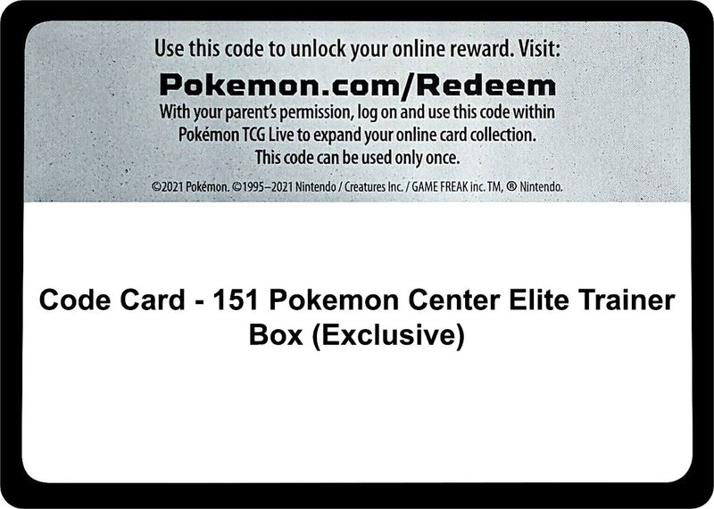 Image for Code Card - 151 Pokemon Center Elite Trainer Box (Exclusive) (SV: Scarlet & Violet 151) - Pokemon