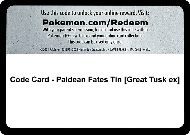 Image for Code Card - Paldean Fates Tin [Great Tusk ex] (SV: Paldean Fates) - Pokemon