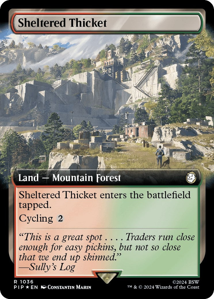 Sheltered Thicket (Extended Art) (Surge Foil) (1036) (Universes Beyond: Fallout)