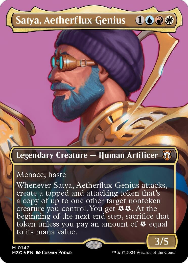 Satya, Aetherflux Genius (Borderless) (Ripple Foil) (142) (Commander: Modern Horizons 3)