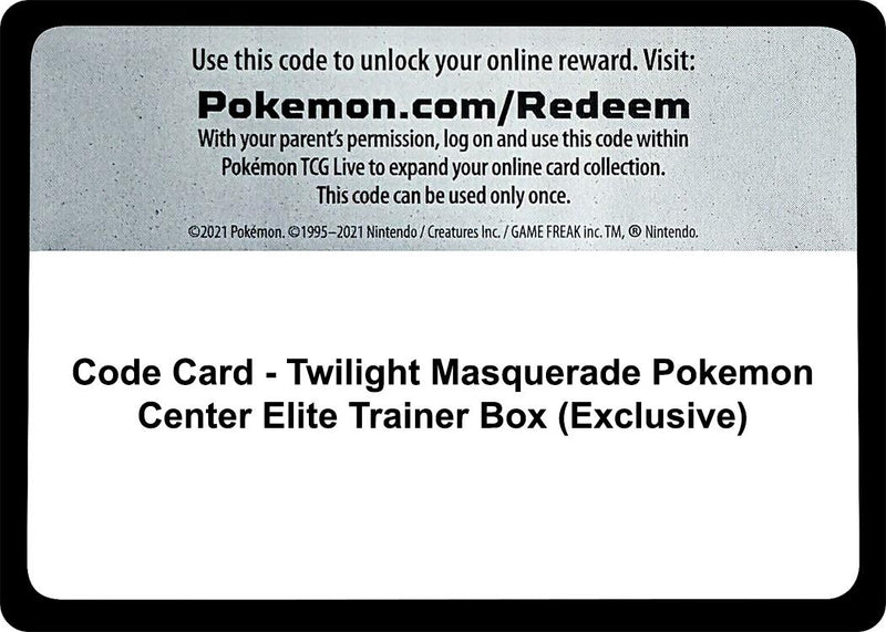 Code Card - Twilight Masquerade Pokemon Center Elite Trainer Box (Exclusive) (SV06: Twilight Masquerade)