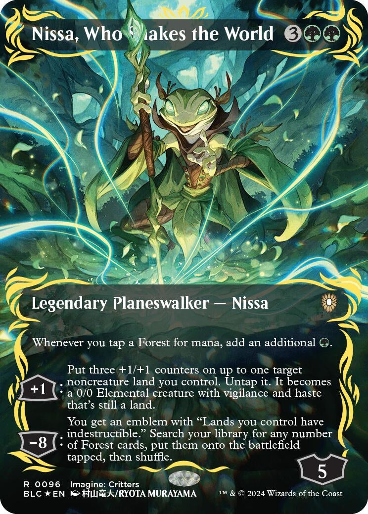Nissa, Who Shakes the World (Borderless) (Raised Foil) (96) (Commander: Bloomburrow)