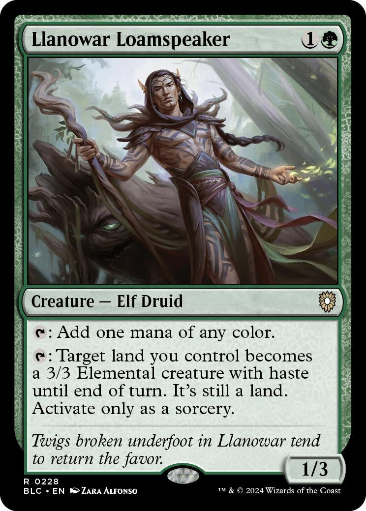 Llanowar Loamspeaker (228) (Commander: Bloomburrow)