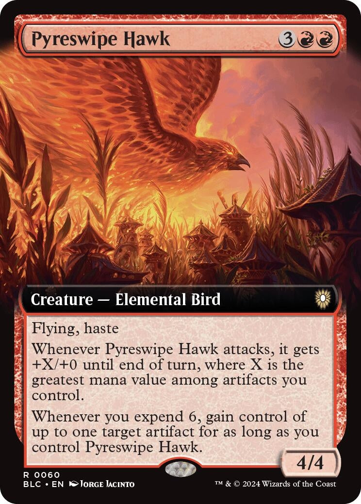 Pyreswipe Hawk (Extended Art) (60) (Commander: Bloomburrow)