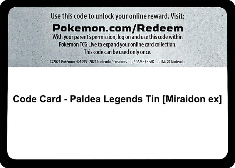 Image for Code Card - Paldea Legends Tin [Miraidon ex] (Miscellaneous Cards & Products) - Pokemon