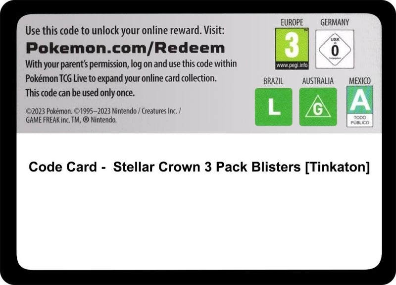 Image for Code Card - Stellar Crown 3 Pack Blisters [Tinkaton] (SV07: Stellar Crown) - Pokemon