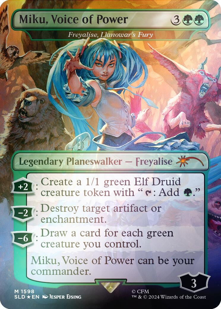 Miku, Voice of Power - Freyalise, Llanowar's Fury (Rainbow Foil) (1598) (Secret Lair Drop Series)